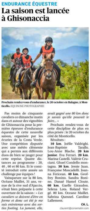 Article Corse Matin du 26 septembre 2024