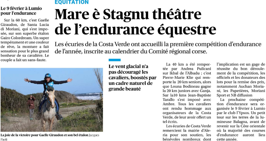 Article Corse Matin du 14 janvier 2025